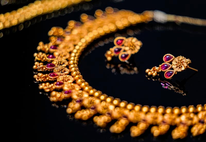 Gold jewelry on velvet